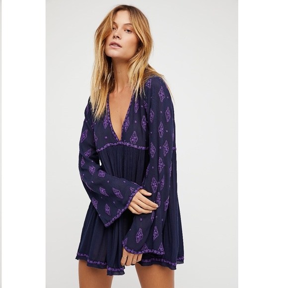 Free People Tops - Free People Diamond Embroidered Tunic in Navy XS